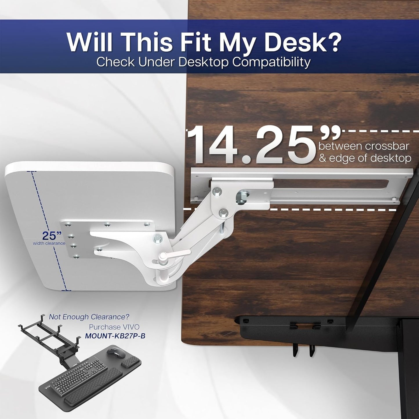 VIVO Adjustable 25 x 10 inch Computer Keyboard and Mouse Platform Tray Ergonomic Under Table Desk Mount Drawer Underdesk Shelf, White, MOUNT-KB03W