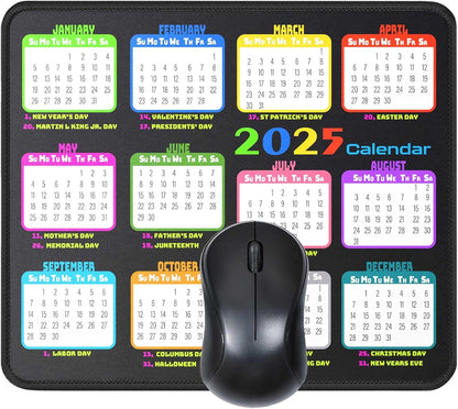 Calendar Mouse Pad 9.5 X 7.8 in, Mouse Pads with Stitched Edges and Non-Slip Rubber Base, Home Office Desk Decor Accessories for Computer Laptop Work Gaming (White 2025 with Holidays)