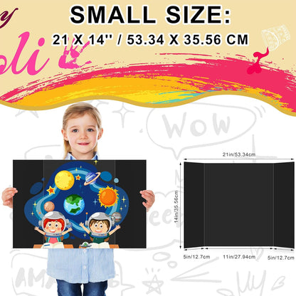 HAUTOCO 3 Pcs Small Trifold Poster Board 21 x 14 inches Tri Fold Presentation Boards Black Corrugated Project Boards for Science Fair, School Project, Event Displays, Business