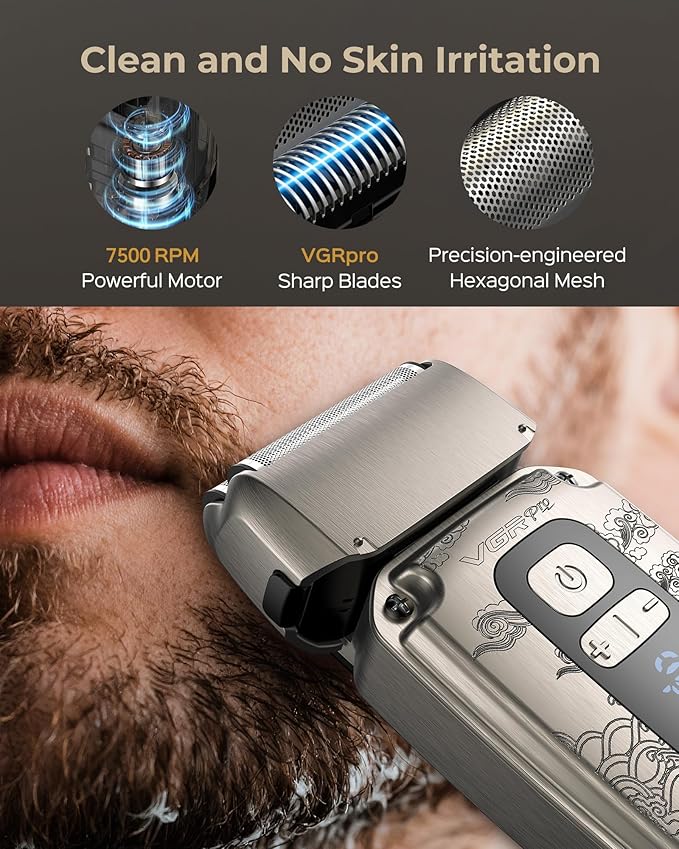 Hair Clipper & Trimmer Set for Men Professional, Waterproof Electric Razor Foil Shaver for Men Face Beard, Cordless for Hair Cutting, 4-Speed Setting, LED Battery Display, Barber or Home Use (Silver)
