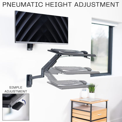 VIVO Sit-Stand 24 Inch Pneumatic Spring Keyboard and Mouse Tray Wall Mount, Counterbalance Height Adjustable Typing Platform, Ergonomic Tilt, Black, MOUNT-KB35C