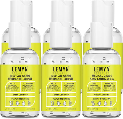 Medical Grade Hand Sanitizer Gel - 97% ORGANIC - 2 FL.OZ. (PACK OF 6)