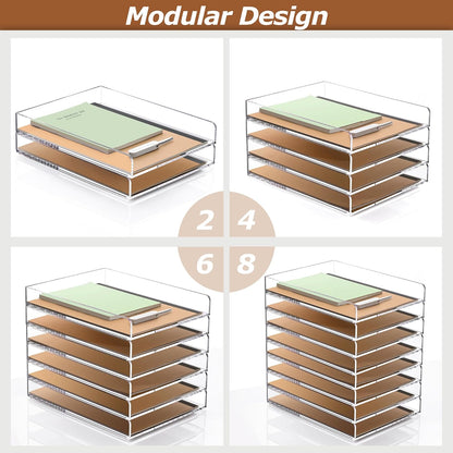 SANRUI 4 Tier Stackable Paper Letter Tray, Acrylic Vertical File Tray A4 Desk Organizer and Accessories Sorter Trays, Clear Workspace Office Supplies Organizers,12inx9.25inx6.6in