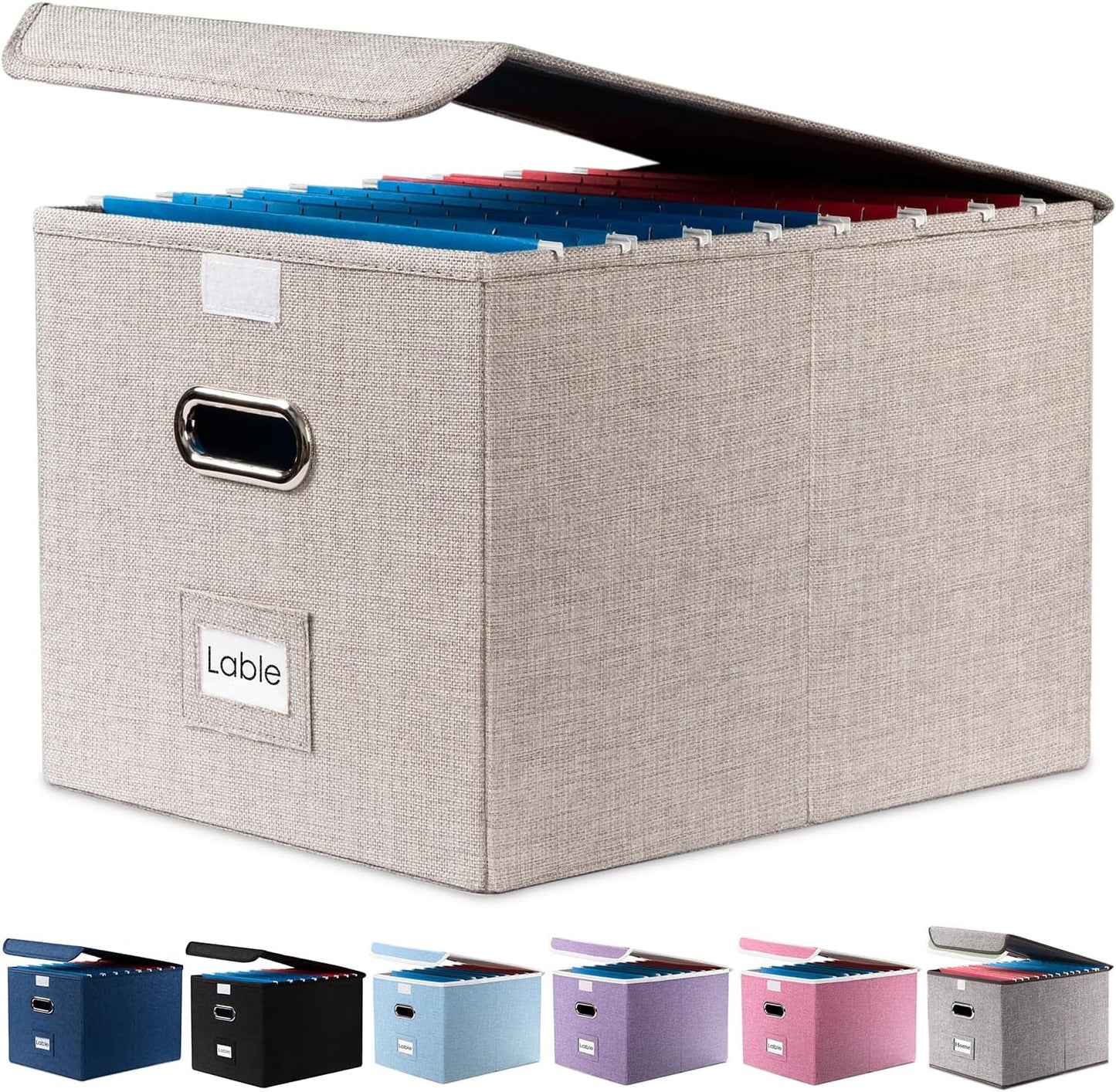 PRANDOM File Organizer Box - Set of 1 Collapsible Decorative Linen Filing Storage Hanging File Folders with Lids Office Cabinet Letter Size Light Grey (15x12.2x10.75 inch)