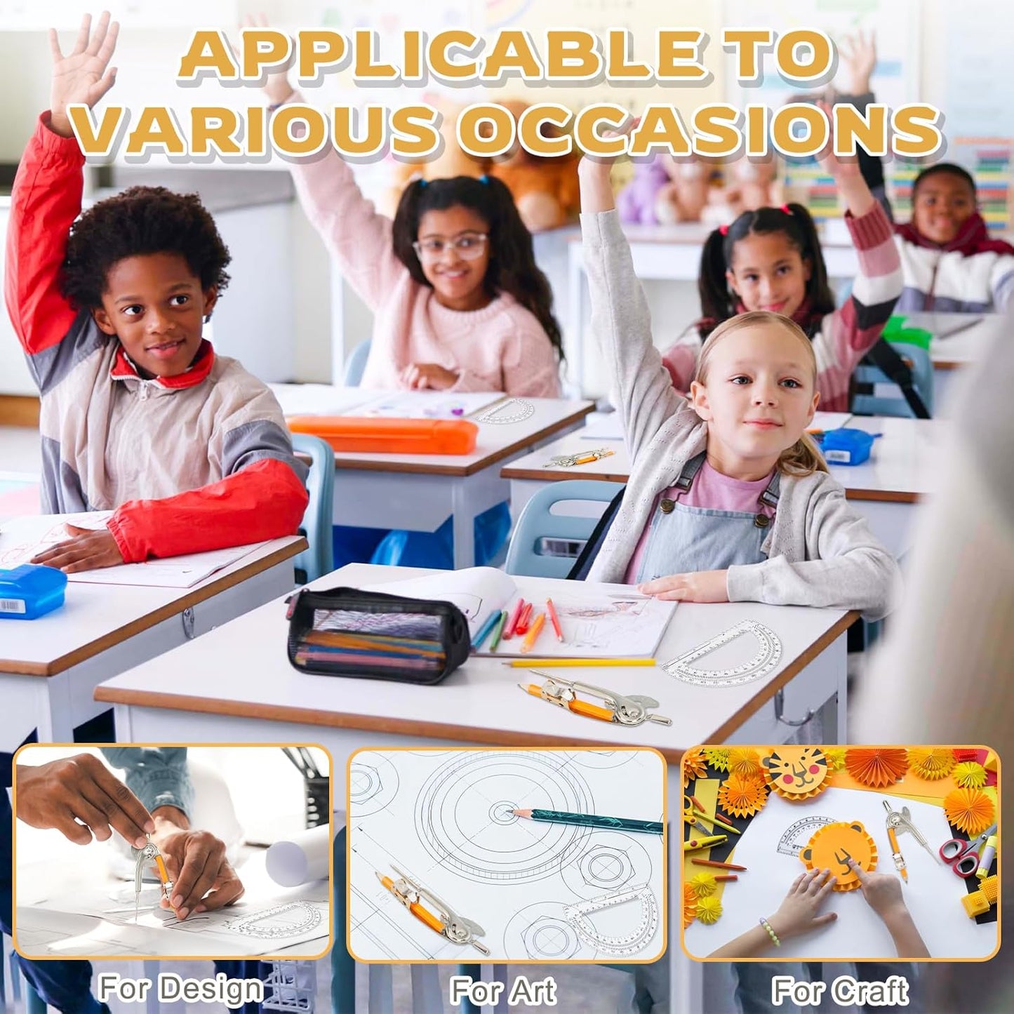 30 Pack Geometry Tool Set, Math Compass for Geometry and 6 Inch Protractor Set Include Metal Compass with Pencil and Clear Plastic Protractor for Student Classroom Office Woodworking Art Drawing