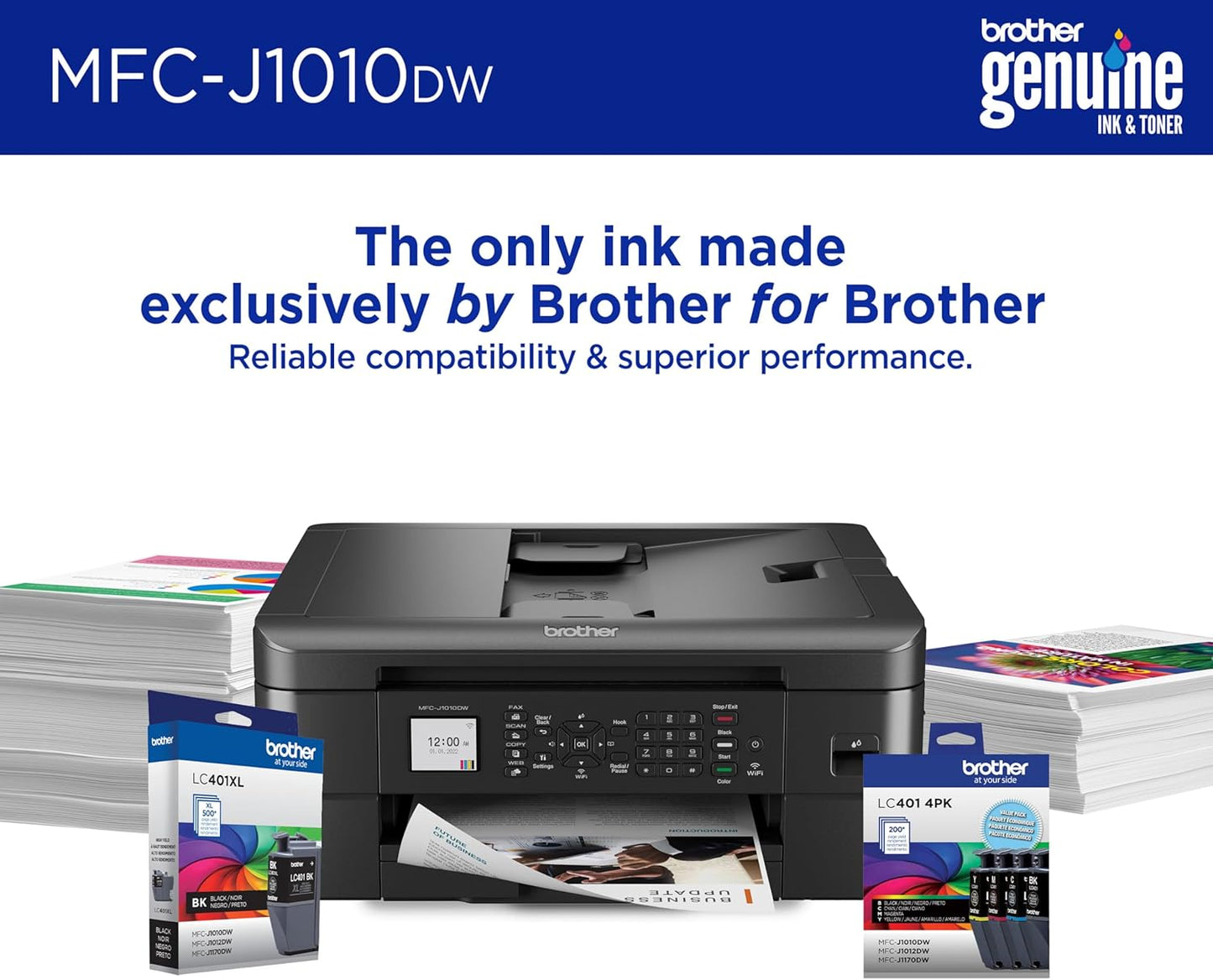 Brother MFC-J1010DW Wireless Color Inkjet All-in-One Printer, Duplex Printing, Mobile & Cloud Print, Compact Design, 1.8" Color Display, Works with Alexa