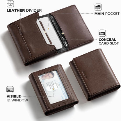 VULKIT Business Card Holder Premium Leather RFID Blocking Card Case With ID Window Magnetic Closure Holds Up to 40 Business Cards