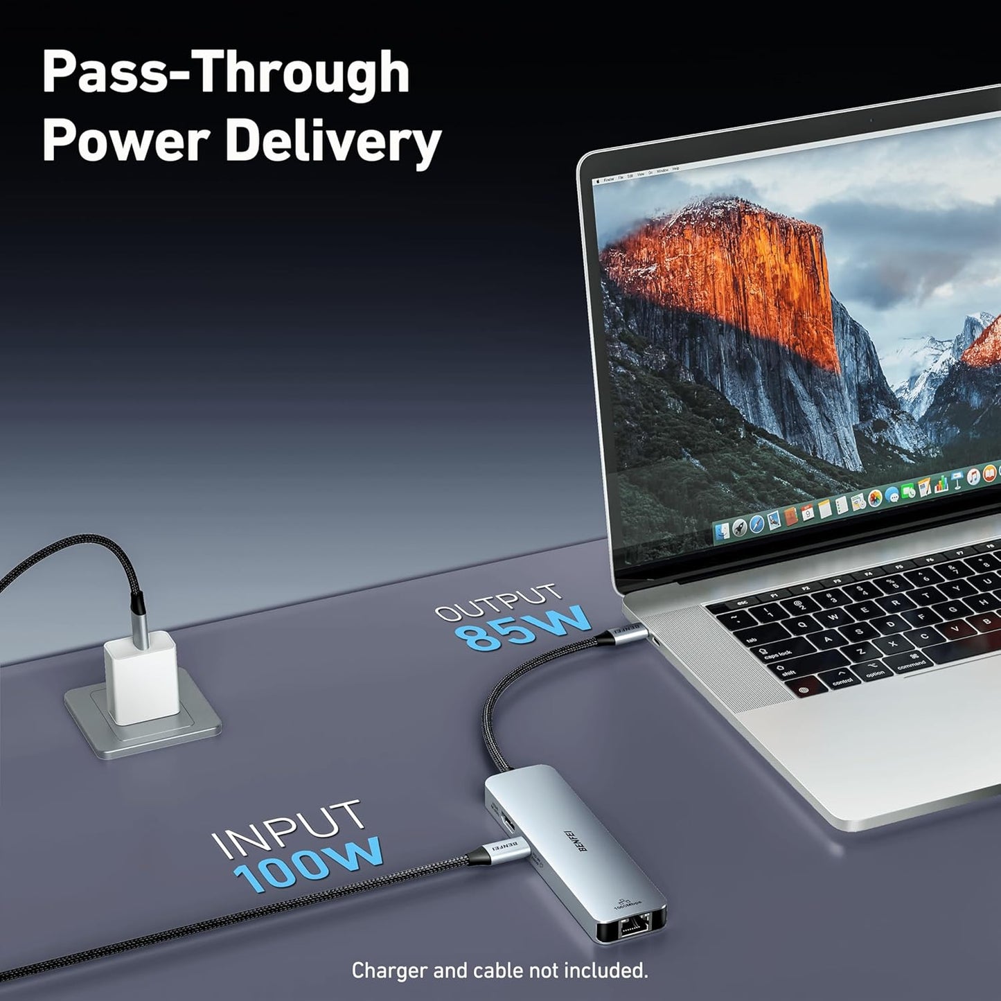 BENFEI 6-in-1 USB C Hub with HDMI(4K@60Hz), 2 USB-A, 1 USB-C Data, 100W Charge, Gigabit Ethernet, Silicone Tangle-Free Cable Compatible with MacBook Pro/Air, iPad Pro, iMac, iPhone 15 Pro/Pro Max
