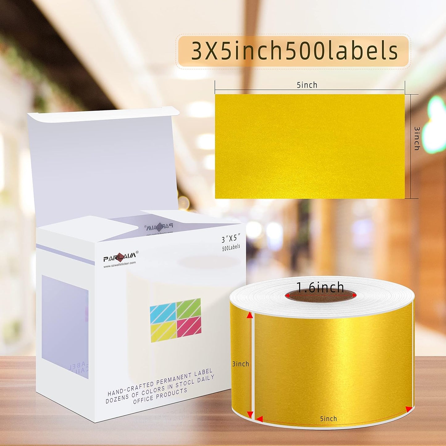 PARLAIM 3" x 5" Inch Rectangle Color Code Stickers,500 per Dispenser Box Roll Label,Adhesive Roll Square Label Stickers for Inventory(Glod)