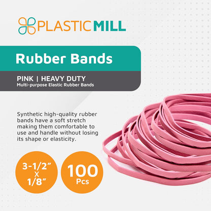 PlasticMill Pink Rubber Bands Size 33 (3 1/2" x 1/8") - #33 Colored Rubber Bands Office Supplies - Strong, Elastic Bands for Crafts, Balloon Garland, Cash, File Folders (100-Pack)