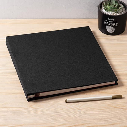 Photo Album Self Adhesive 3x5 4x6 5x7 6x8 8x10 8.5x11 11x10.6 Magnetic Scrapbook Album DIY Length 11x10.6 Inch 40 Pages Linen Cover DIY Photo Album with A Metallic Pen and and Plastic Board(Black)