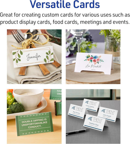 Avery Printable Tent Cards, 3.5" x 11", White with Embossed Border, 50 Blank Place Cards for Laser and Inkjet Printers (5309)
