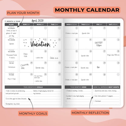 Clever Fox Planner – Undated Weekly & Monthly Planner for Productivity, Time Management & Goals – Organizer Journal – A5 (Peach Pink)