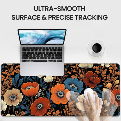 35.4 x 15.7 inches, Large Desktop Mouse pad, Keyboard and Mouse Pads for Work and Home Computers, and Large Laptop Mouse mat，Orange Blue Flowers