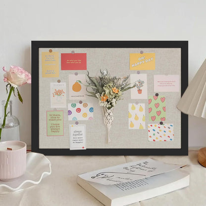 Cork Board Bulletin Board 16.7" x 11", Small Linen Corkboards with Frame for Walls, Cute Picture Display Pin Board Vision Board for Room School Office Bedroom 8 Pushpins Vintage Black