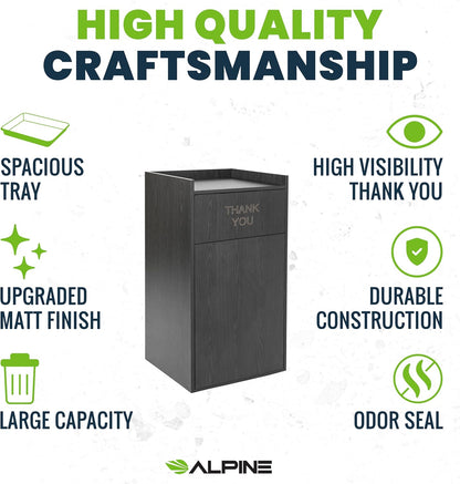 Alpine Restaurant Trash Can Cabinet - Commercial Trash Can 40 Gallon, Garbage Receptacle Indoor with Tray Holder for Restaurants, Cafeterias (Espresso Black)
