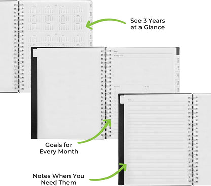 WallDeca Academic Planner 2025-2026, Daily, Weekly & Monthly Planner, July 2025 - June 2026, Student Notes Pages, Twin-Wire Binding Day and Weekly Agenda for School & Work (8 x 6-Inches, Black)