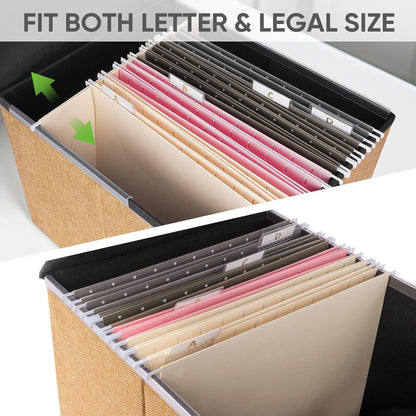 BALEINE File Organizer Box with Lid, Collapsible File Folder Organizer with Plastic Slide, Hanging File Folder Box for Office Document Storage (2 Pack, Orange)