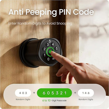 Leydebong 4-in-1 Keyless Entry Door Lock with Fingerprint and Keypad - Smart Door Knob with App Control and Mechanical Key - Easy Installation Electronic Lock for Front Door in Matte Black