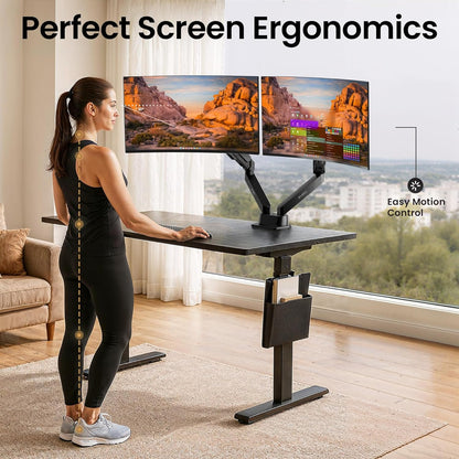 EVEO Premium Dual Monitor Mount 14"-32” Dual Monitor Arm VESA Bracket Adjustable Height Gas Spring Dual Monitor Stand, Screen Full Motion Dual Monitor Arm-Computer Monitor Stand for 2 Screens - Black