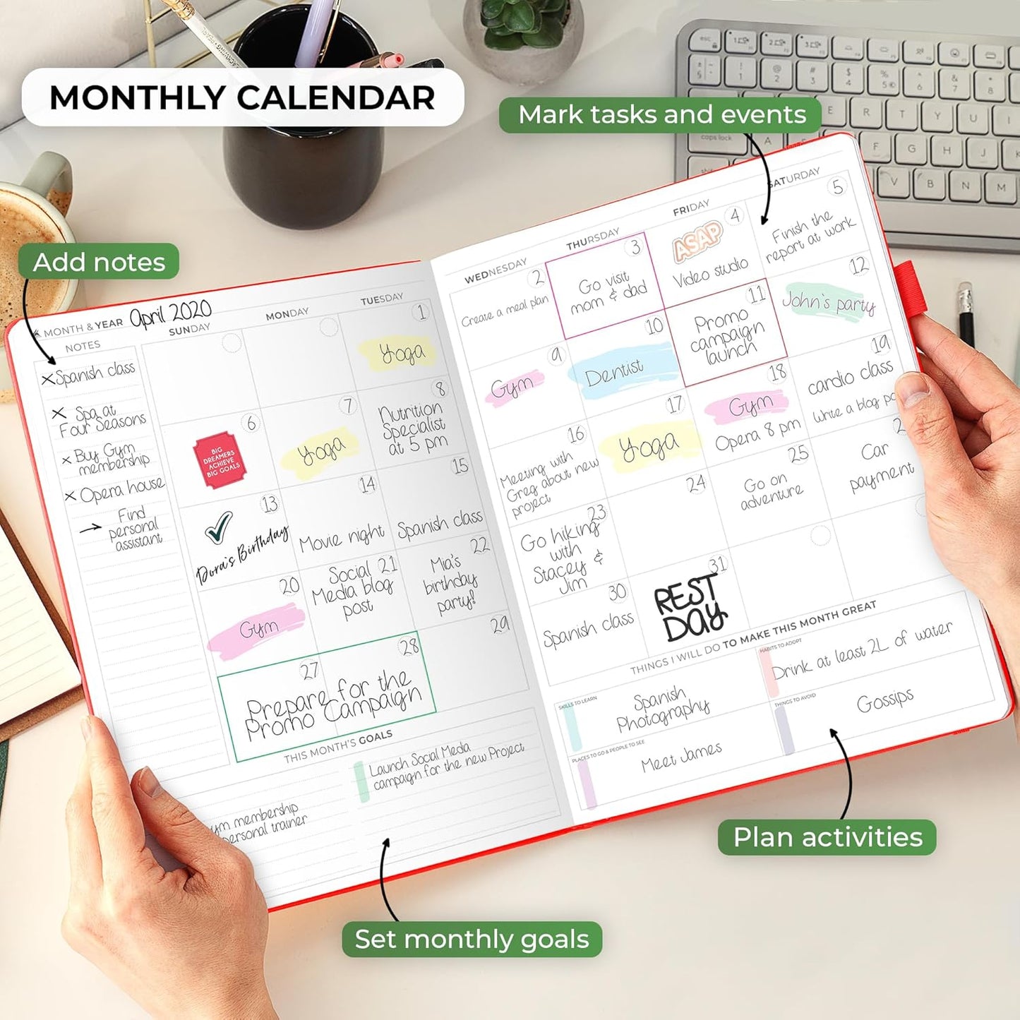 Clever Fox Planner PRO Schedule – Undated Weekly & Monthly Life Planner with Time Slots, Appointment Book & Daily Organizer, A4 (Red)