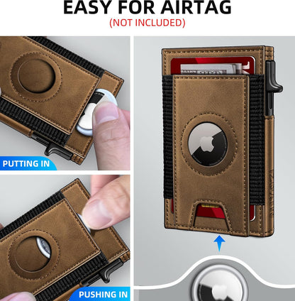 Airtag Wallet for Men, Slim Pop Up Credit Card Holder RFID Blocking Mens Minimalist wallet for 7-9 Cards ID Window, with Gift Box
