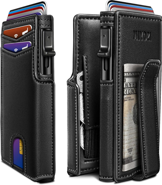 Men Wallet,with Money Clip Coins Pocket ID Window,Slim Front Pocket RFID Blocking Pop-up Card Holder 3.9"x 2.7", Gift Boxed