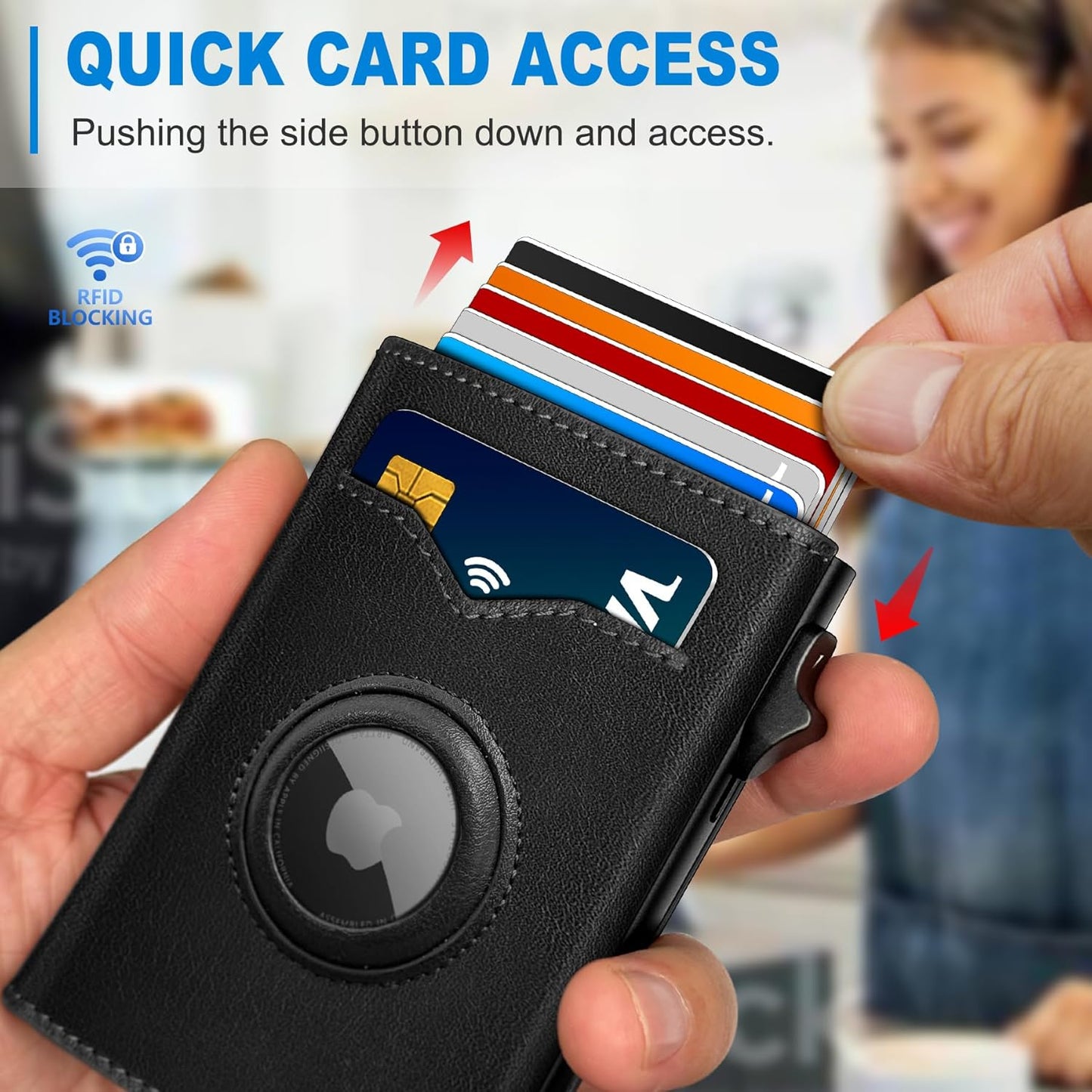 Airtag Wallet for Men,with Cash Pocket 2 ID Window 9-12 Cards,Metal Case Smart Slim Pop Up Credit Card Holder Flip with Magnetic Closure RFID Blocking Trifold wallet with Gift Box