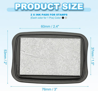 PATIKIL 3"x2" Large Stamp Pad, 2Pcs Washable Craft Ink Pad for Rubber Stamp Card Making Stamping Scrapbook Fingerprint Handprint, Silver/Black