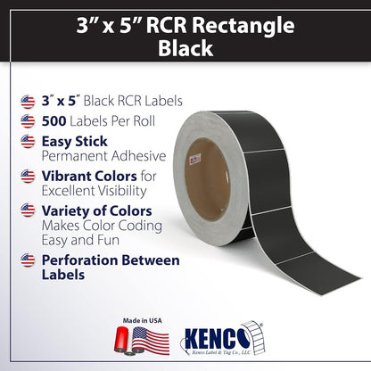 Kenco Color Coding 3 X 5 Rectangle Labels, Inventory Control Stickers 500 Labels Per Roll, Made in The USA (Black)