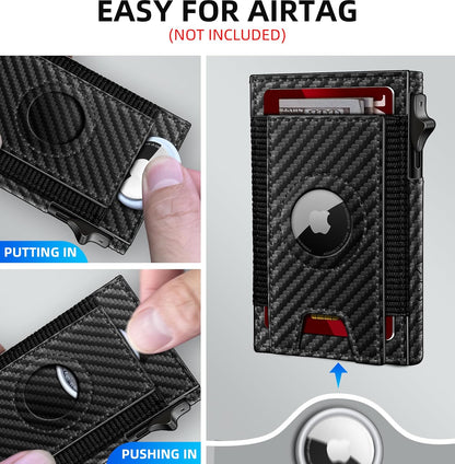 Airtag Wallet for Men, Slim Pop Up Credit Card Holder RFID Blocking Mens Minimalist wallet for 7-9 Cards ID Window, with Gift Box