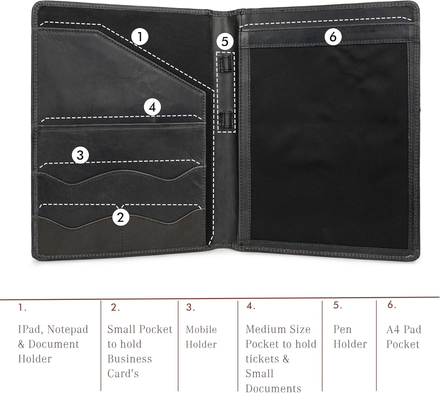 Leather Portfolio Professional Organizer Padfolio – Resume Folder, Document Binder w/Business Card Holder, Portfolios for Men & Women, Office & Business Supplies by Luxeoria, (Small - Black)