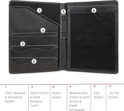 Leather Portfolio Professional Organizer Padfolio – Resume Folder, Document Binder w/Business Card Holder, Portfolios for Men & Women, Office & Business Supplies by Luxeoria, (Small - Black)