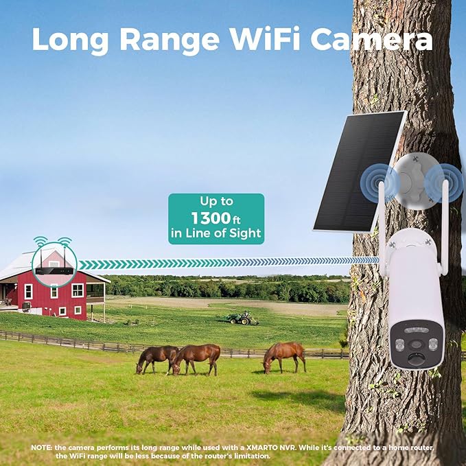 XMARTO 100% Wire-Free Solar Home Security Camera System Wireless, 4-Set 2K 4MP QHD CCTV Camera Kit with 4K 10CH Expandable WiFi NVR + 4 PCS Wire-Free Solar Security Cameras