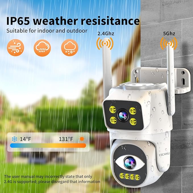 Dual Lens Security Camera Outdoor,WiFi Camera for Home Security,Home Survaillance Outdoor,PTZ,2-Way Audio, Auto Tracking,Night Vision,24/7 Continous Record,IP65 Weather Proof