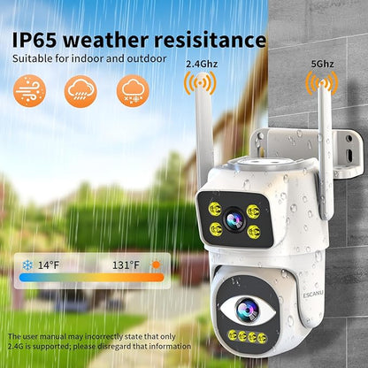 Dual Lens Security Camera Outdoor,WiFi Camera for Home Security,Home Survaillance Outdoor,PTZ,2-Way Audio, Auto Tracking,Night Vision,24/7 Continous Record,IP65 Weather Proof