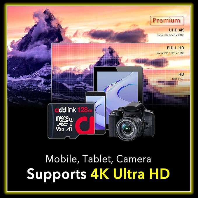 addlink 128GB 2-Pack Micro SD Card, 4K Video Pro, Compatible with GoPro, Security Camera, Dash cam, Drone 100MB/s MicroSDXC Memory Card UHS-1 U3 V30 A1 with 2 SD Adapter (ad128GBMSXU3AX2)