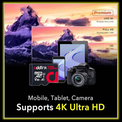 addlink 128GB 2-Pack Micro SD Card, 4K Video Pro, Compatible with GoPro, Security Camera, Dash cam, Drone 100MB/s MicroSDXC Memory Card UHS-1 U3 V30 A1 with 2 SD Adapter (ad128GBMSXU3AX2)