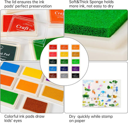 Ink Pad, 15 Colors Finger Washable Stamp Pads for Kids