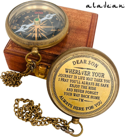 Gift for Son from Mom Dad | Engraved Compass 2" - Father to Son Gifts, Mom to Son Gifts for Graduation 2025, Birthday Baptism Confirmation Communion