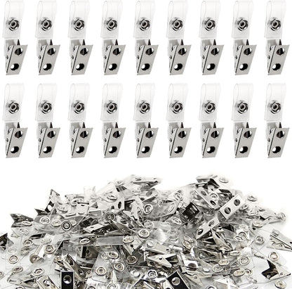 Happy Trees 100pc Metal Badge Clips with Strap Clear ID Strap Clip Adapter