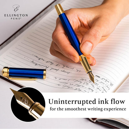 Luxury Fountain Pen Set- Fountain Pens for Writing - Smooth Fine Nib - Includes Refillable Ink Converter, 3 Ink Cartridges [Black & Blue], Gift Box - Elegant Calligraphy