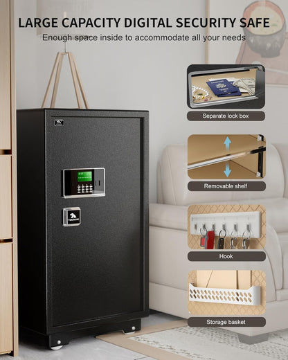 【US STOCK】TIGERKING 7.2 Cubic Feet Extra Large Heavy Duty Safe Box, Home Safe with Double Safety Key Lock and Separate Lock Box, Digital safe with 2 Removable Shelf for Home Hotel Office,132lbs
