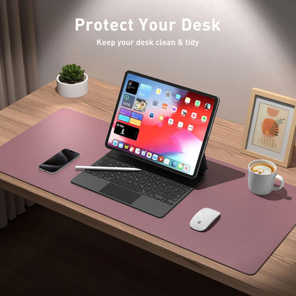 Aothia Leather Desk Pad Protector, Mouse Pad, Office Desk Mat, Non-Slip PU Leather Desk Blotter, Laptop Desk Pad, Waterproof Desk Writing Pad for Office and Home (48"x17", Dark Pink)