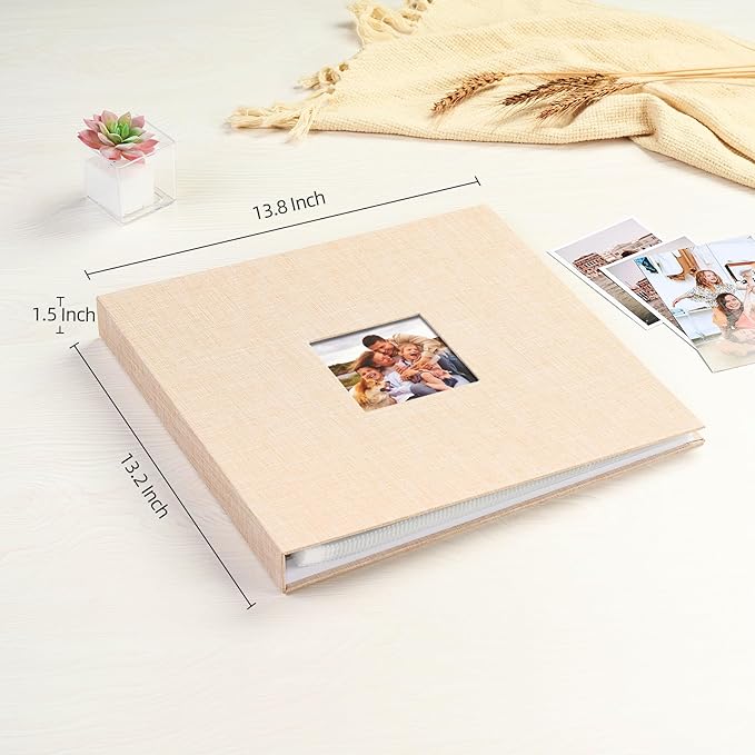 Mublalbum 12x12 Inch DIY Scrapbook Photo Album with 40 Plastic Sleeves 80 Pages Linen Cover 3 Ring Folder Binder for Wedding Baby Family and DIY Projects (Beige)