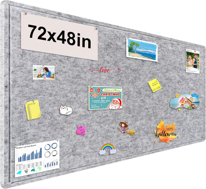 Large Bulletin Board, 72x48 Inches Cork Board Alternative, Large Felt Board Decorative Pin Board for Wall, Foldable Photo Board Self-Adhesive Vision Board with 36 Pushpins Light Gray