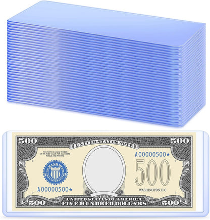 Sepamoon 100 Pieces Dollar Bill Sleeves, 6.9 x 2.95 Inch Hard Plastic Clear Currency Sleeves Waterproof Currency Holder Dollar Bills Display Protector Organizer Case Supplies for Collectors