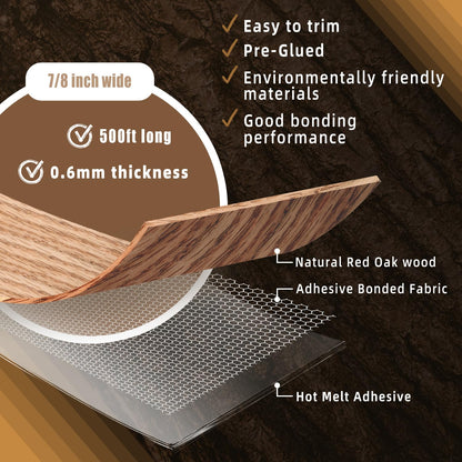 GSCIT Club Red Oak Edge Banding, 7/8 inch x 500ft roll of Veneer Edge Banding Pre-glued Flexible, Wood Tape Banding for Cabinet Repair Furniture
