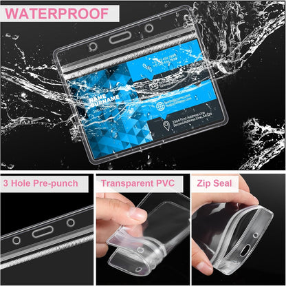 Marspark 100 Sets Clear Name Tags with Lanyard, Lanyards for ID Badges Reusable Strap with ID Holder Plastic Name Badges for Adults Business School Church Conference (Pink)