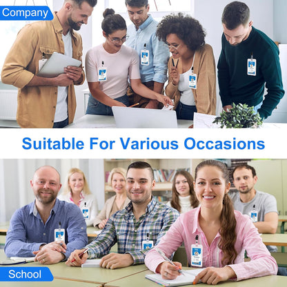 Marspark 400 Pack Metal Badge Clips with PVC Straps Double Hole ID Badge Clips for Name Tag ID Cards Holders, Office Supplies(Black)